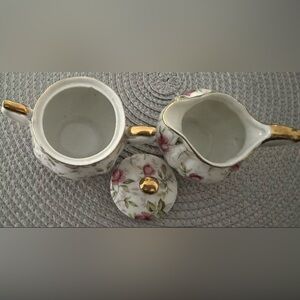 Lefton China Porcelain Violet Chintz Creamer Pitcher/Sugar Bowl With Lid 794R